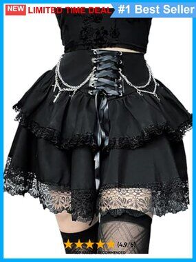 Gothic Mini Skirt Tie Waist Layered Ruffle Punk Emo A-Line